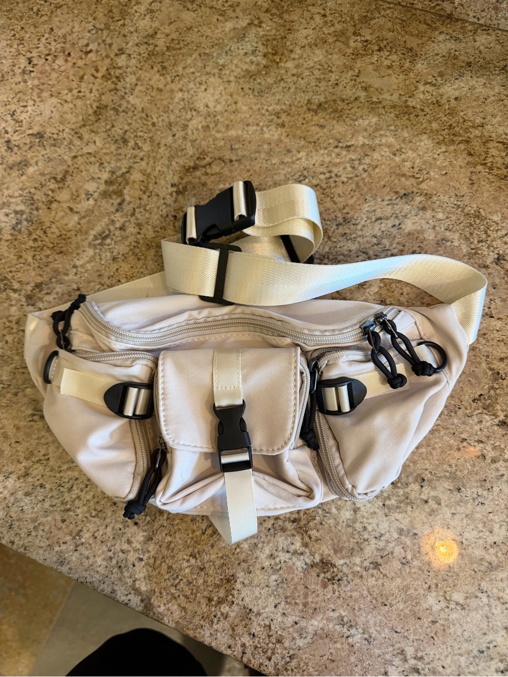 Lightweight White Crossbody Waist Bag with Multiple Pockets
